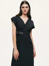 Tailored Buckle-Wrap Midi Dress